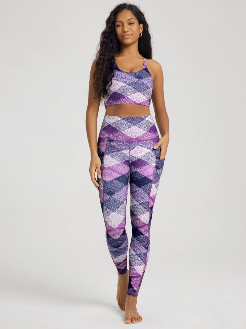 ODODOS Women's High Waisted Full Length Yoga Leggings with Pockets, 28" Inseam Tummy Control Non See Through Workout Athletic Running Yoga Pants, SketchedChevron, Medium - Image 4